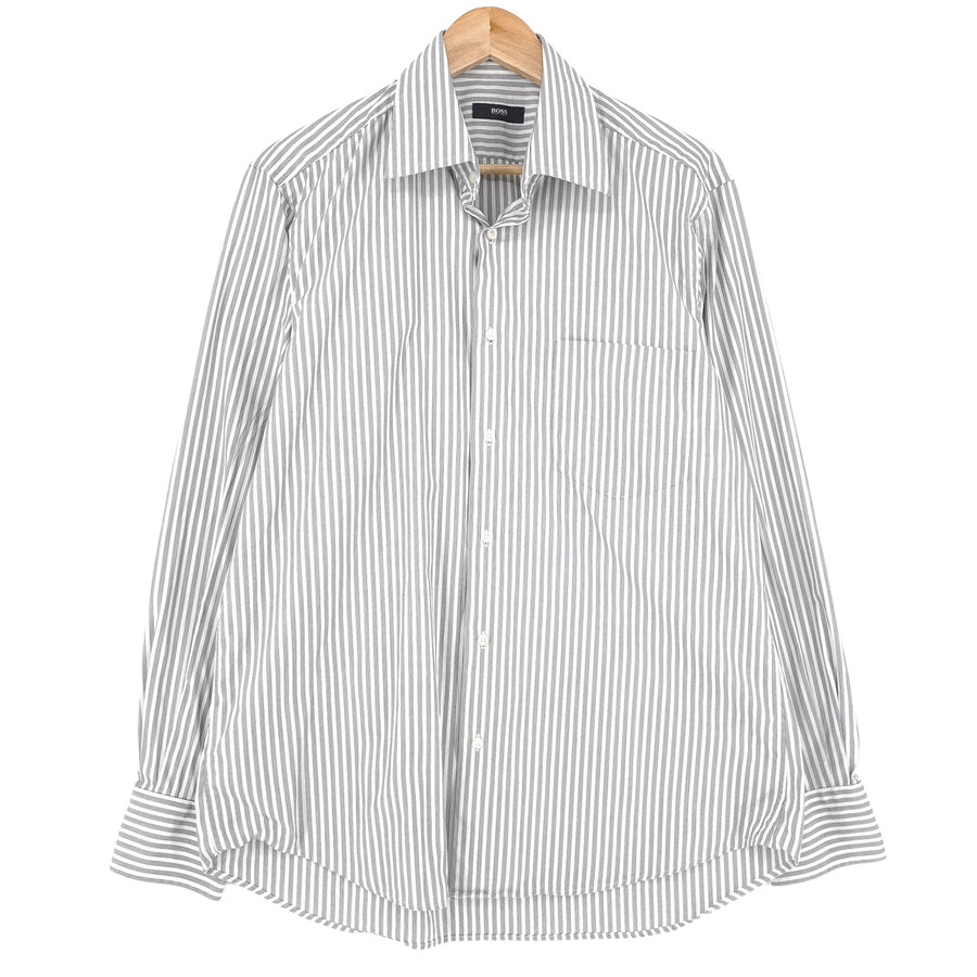 Hugo Boss Vintage chemise habillée homme gris rayé coton à manches longues taille 16 41