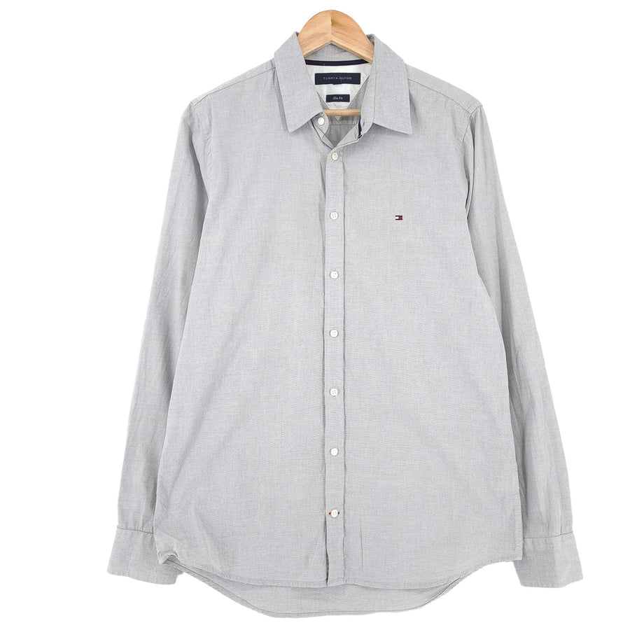 Tommy Hilfiger Vintage chemise homme coton gris boutonné coupe slim à manches longues taille L