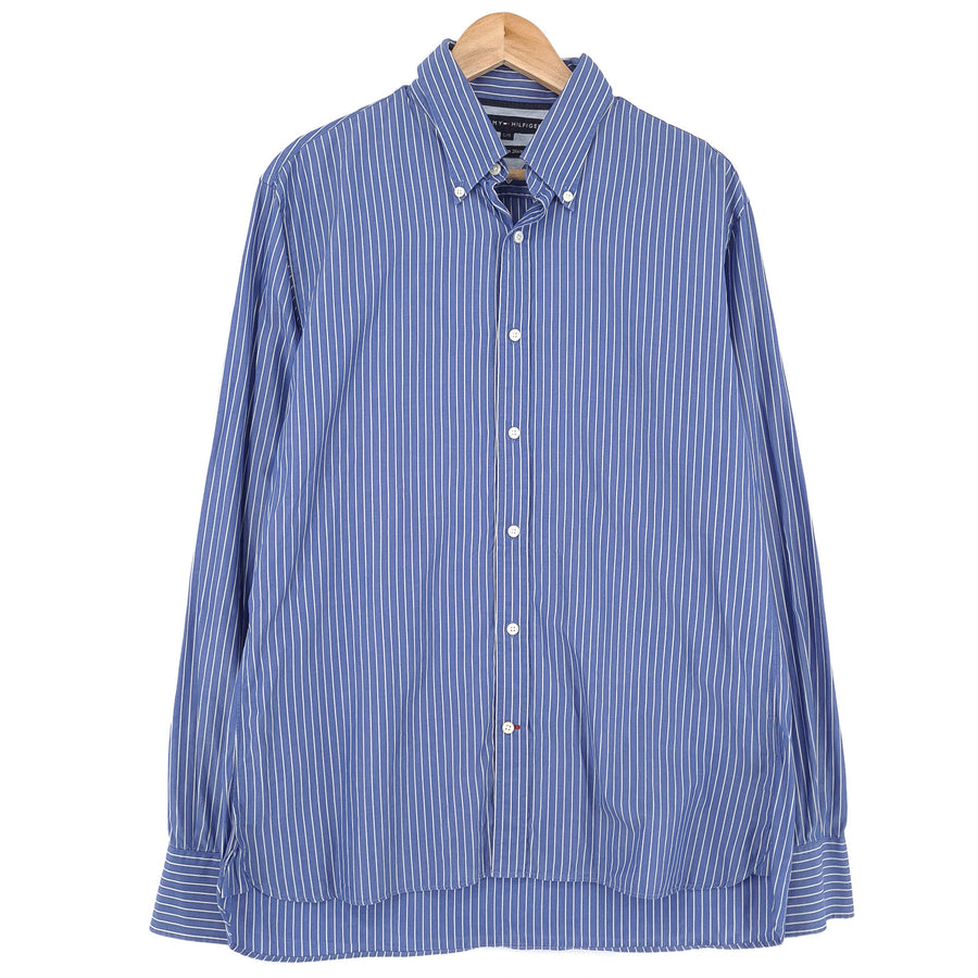 Tommy Hilfiger Vintage chemise homme bleu rayé coton boutonné à manches longues taille L