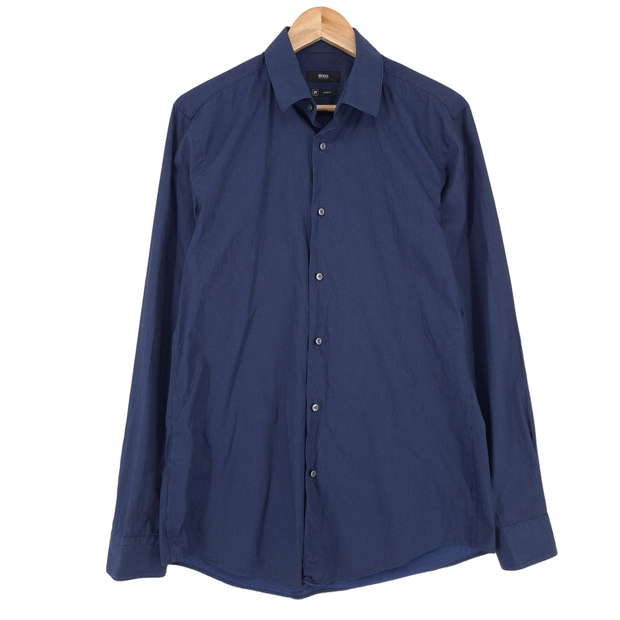 Hugo Boss Vintage chemise habillée homme bleu rayé coton coupe slim taille 15.5 39