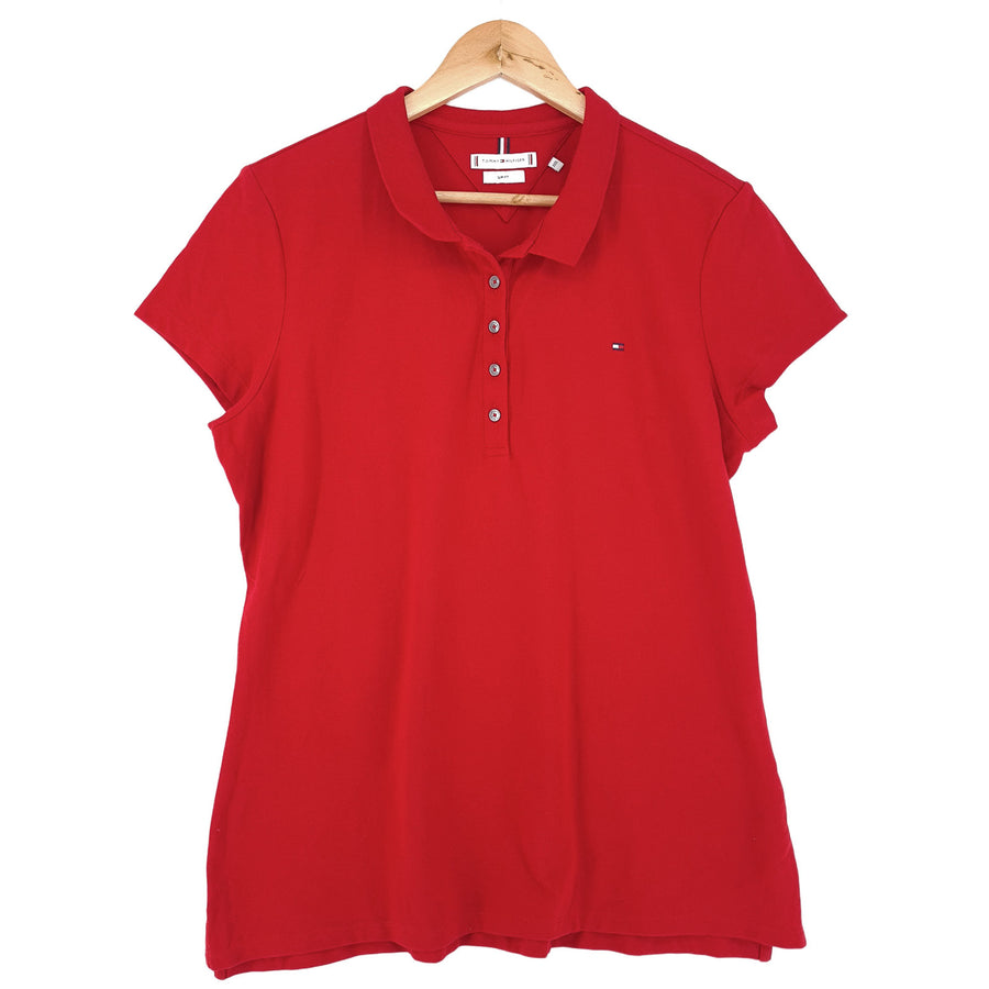 Tommy Hilfiger Vintage Damskie koszulka polo czerwona bawełna Golf z krótkim rękawem rozmiar 3XL
