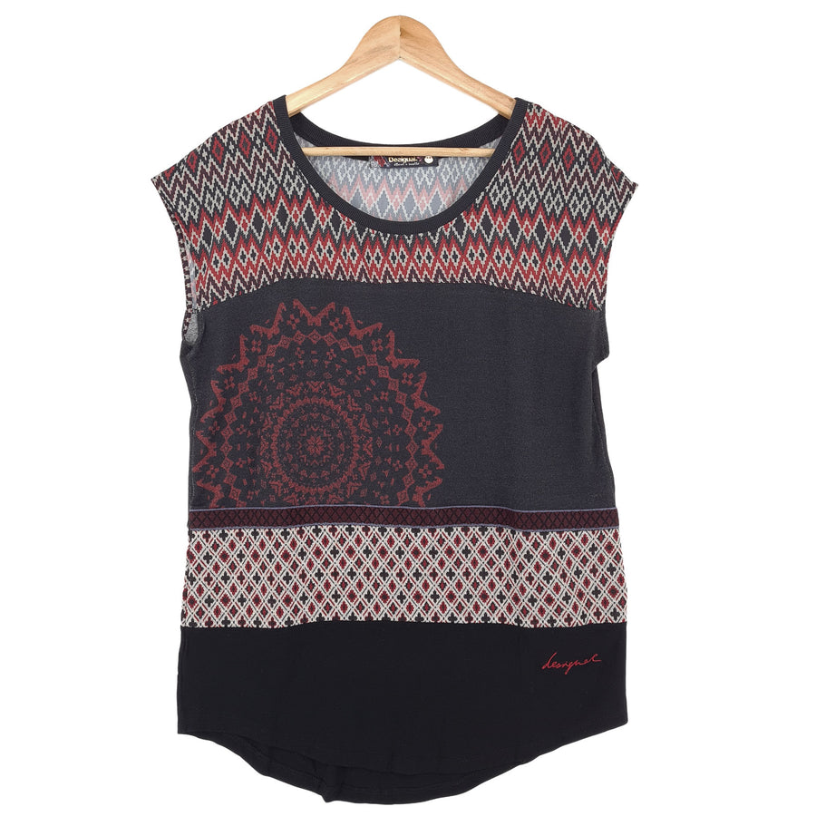 Desigual Vintage Damskie T-shirt geometryczny Tank top bez rękawów krój regularny rozmiar M