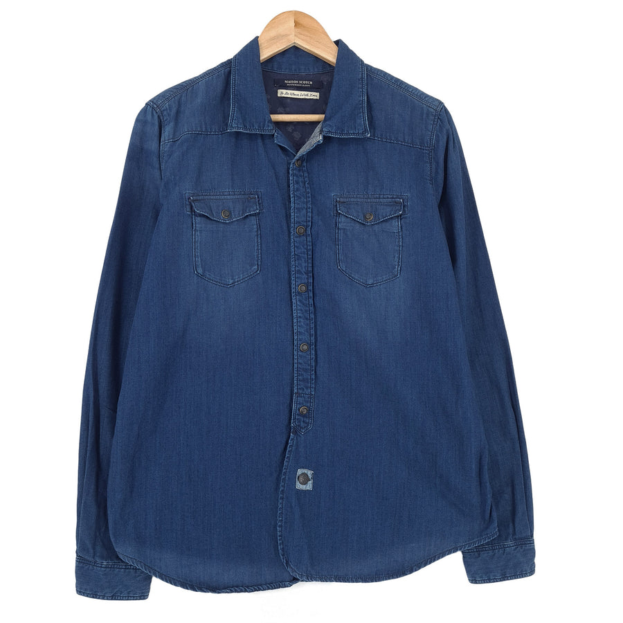 Maison Scotch Vintage Damskie jeans koszula niebieski z guzikami z długim rękawem rozmiar M