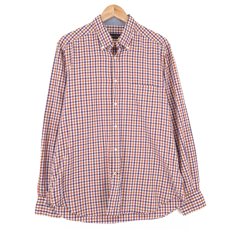 Massimo Dutti Vintage Mens Shirt Checked Button Up Long Sleeve Regular Fit Size L