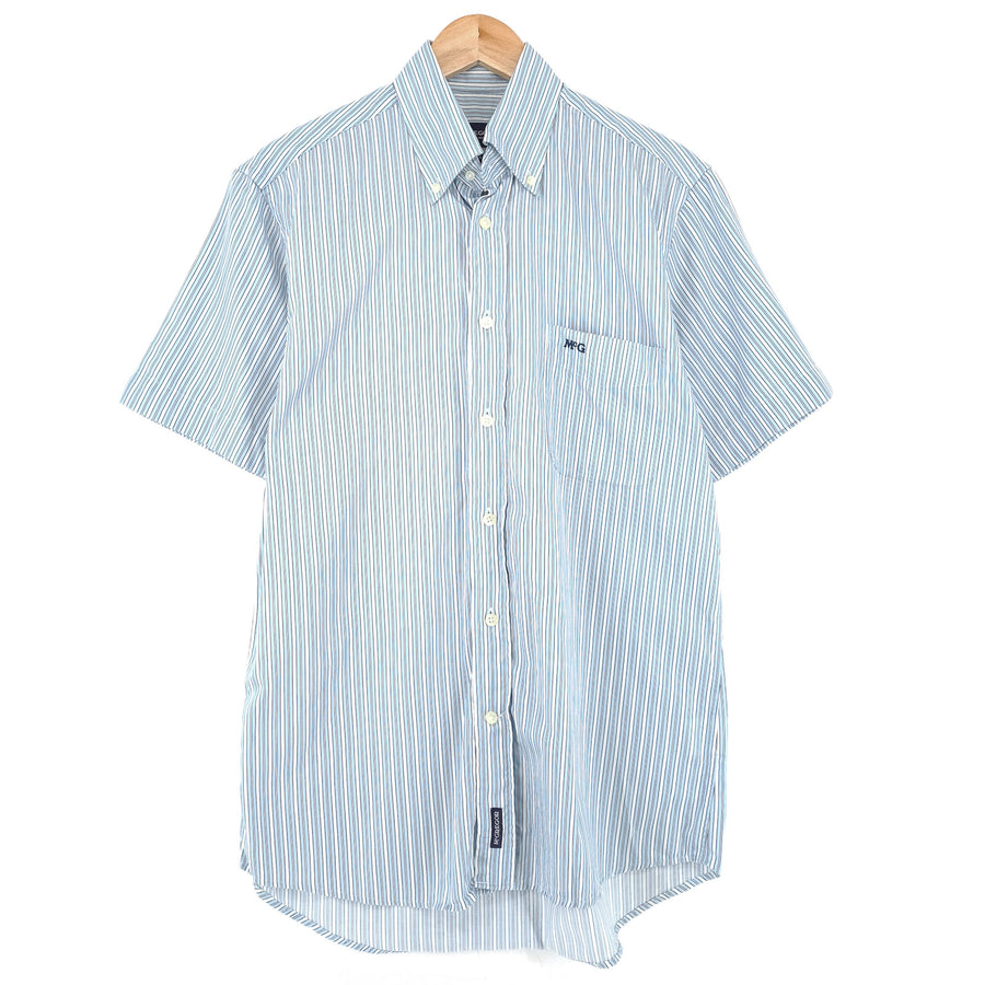 Mcgregor Vintage Mens Shirt Blue Striped Cotton Button Up Short Sleeve Size M