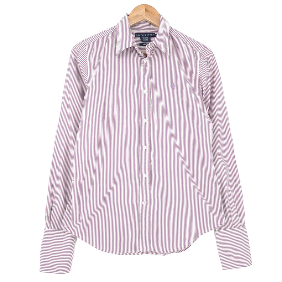 Ralph Lauren Vintage chemise femme violet rayé coton boutonné coupe slim taille M