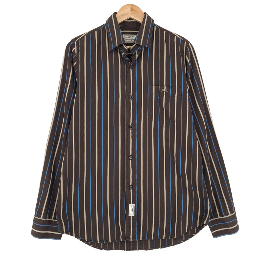 Thomas Burberry Vintage męska koszula brązowy w paski bawełna z guzikami rozmiar L