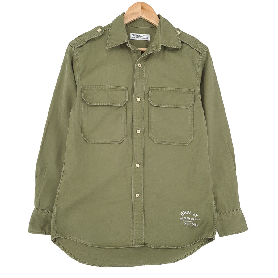 Replay Vintage chemise vert boutonné à manches longues coupe classique Collared Femme taille XS