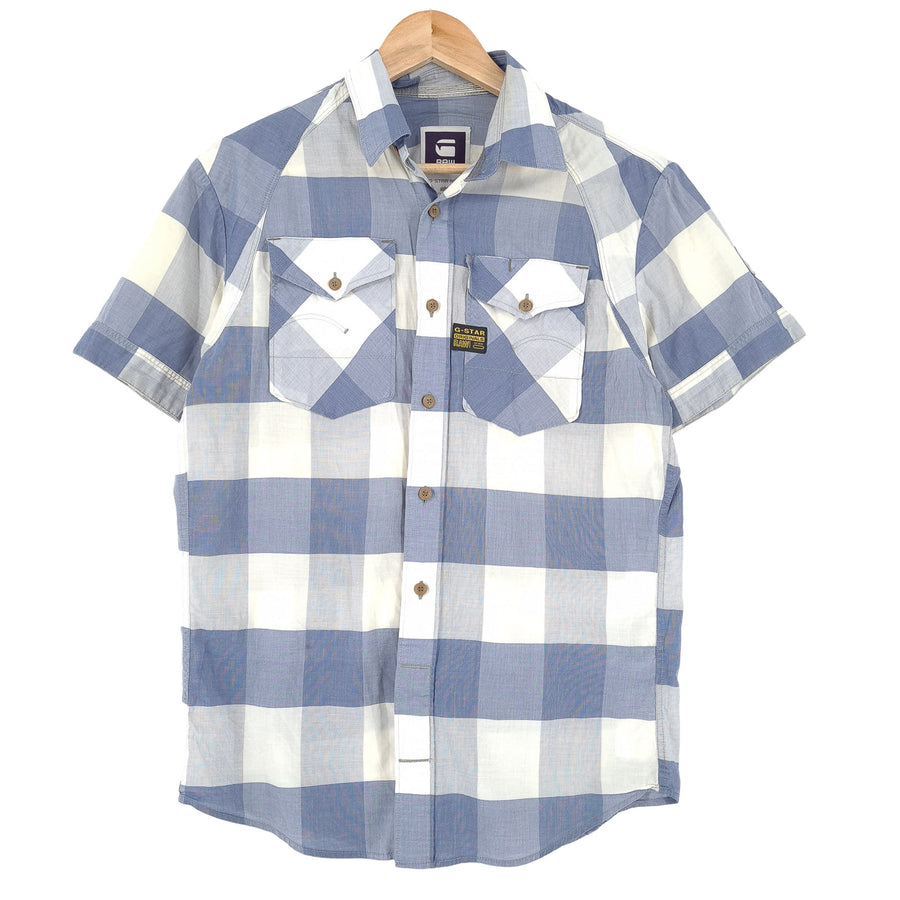 G-Star Vintage chemise homme bleu à carreaux coton boutonné à manches courtes taille M