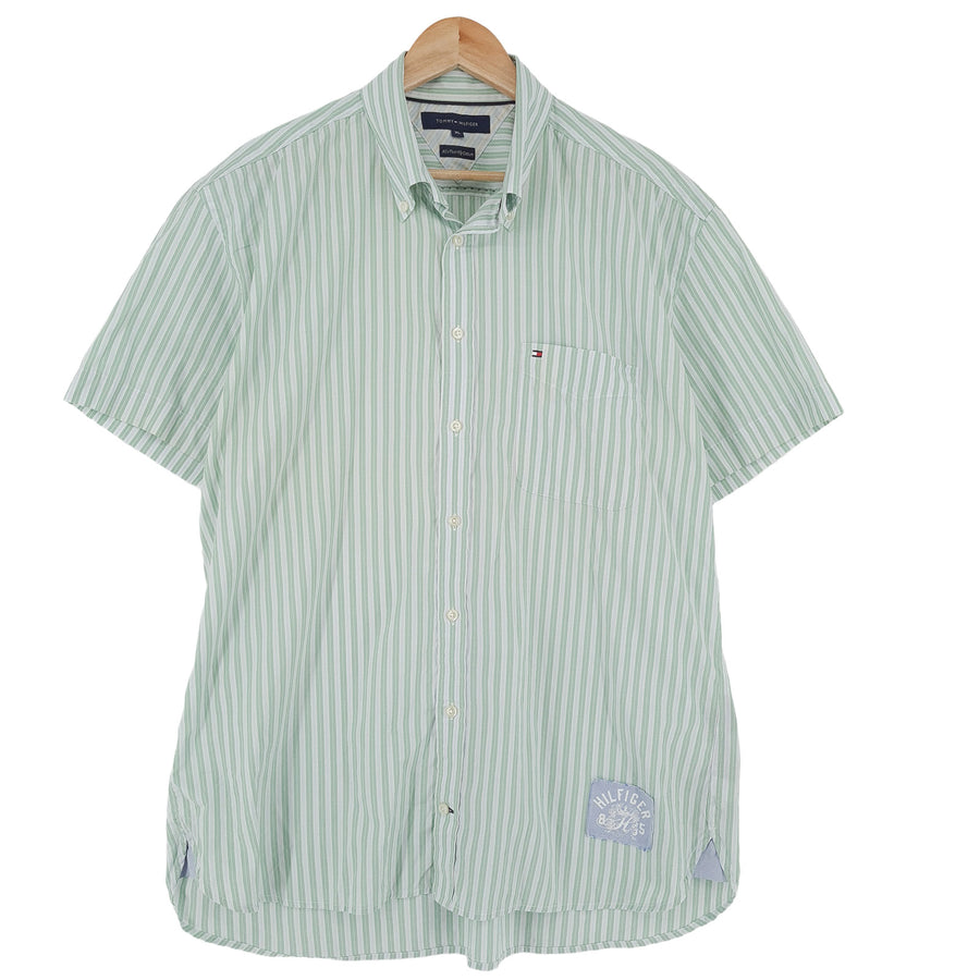Tommy Hilfiger Vintage chemise homme vert rayé coton boutonné taille XL