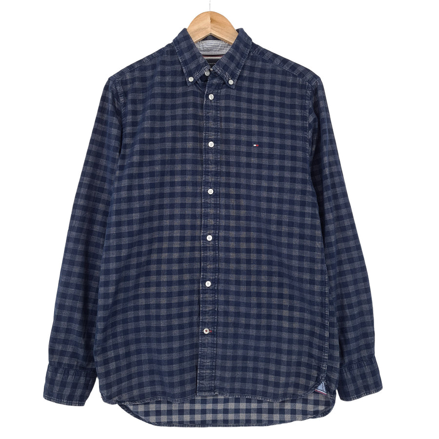 Tommy Hilfiger Vintage Homme Corduroy chemise bleu à carreaux coton boutonné taille S