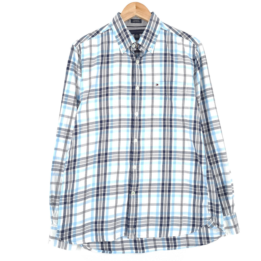 Tommy Hilfiger Vintage chemise homme bleu coton à carreaux boutonné à manches longues taille M