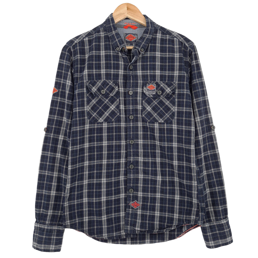 Superdry chemise homme bleu coton à carreaux boutonné à manches longues taille S