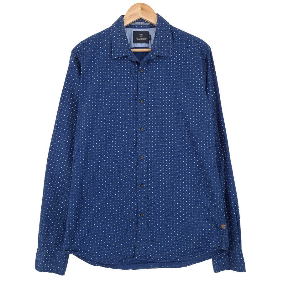 Scotch & Soda Vintage chemise homme bleu Polka Dot coton boutonné coupe slim taille L