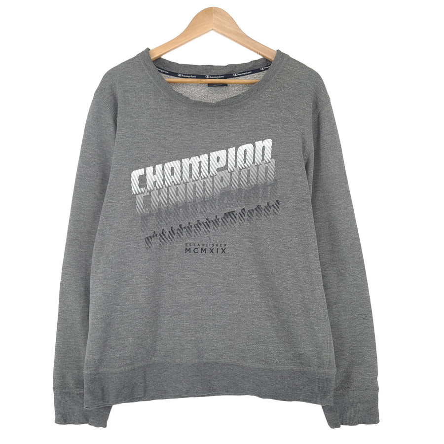 Champion Vintage Femme sweat coton gris col rond Pullover taille S