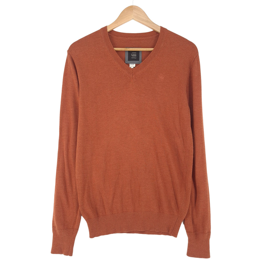G-Star Vintage Homme pull Orange V-Neck Pullover maille taille S