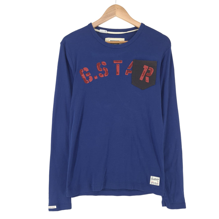 G-Star Vintage Homme sweat coton bleu col rond Pullover taille L