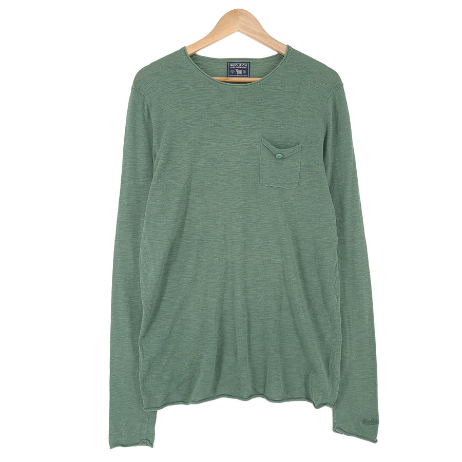Woolrich Vintage Mens Jumper Sweater Cotton Green Crew Neck Pullover Knit Size S