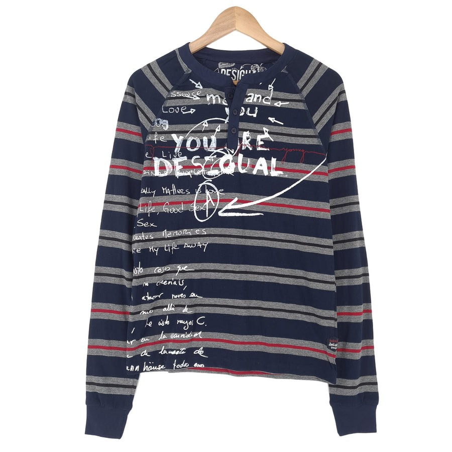 Desigual Vintage Herren Sweatshirt Baumwolle gestreift Round Neck Pullover Größe S