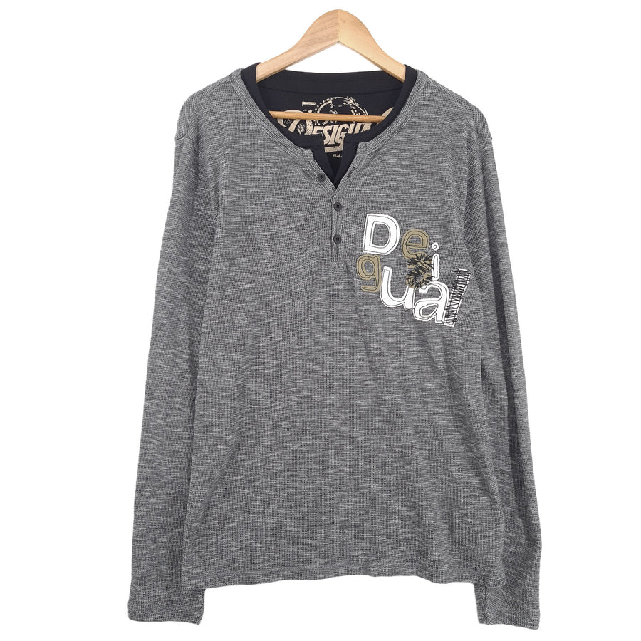 Desigual Vintage Herren Pullover Baumwolle grau Round Neck Pullover Strick Größe S