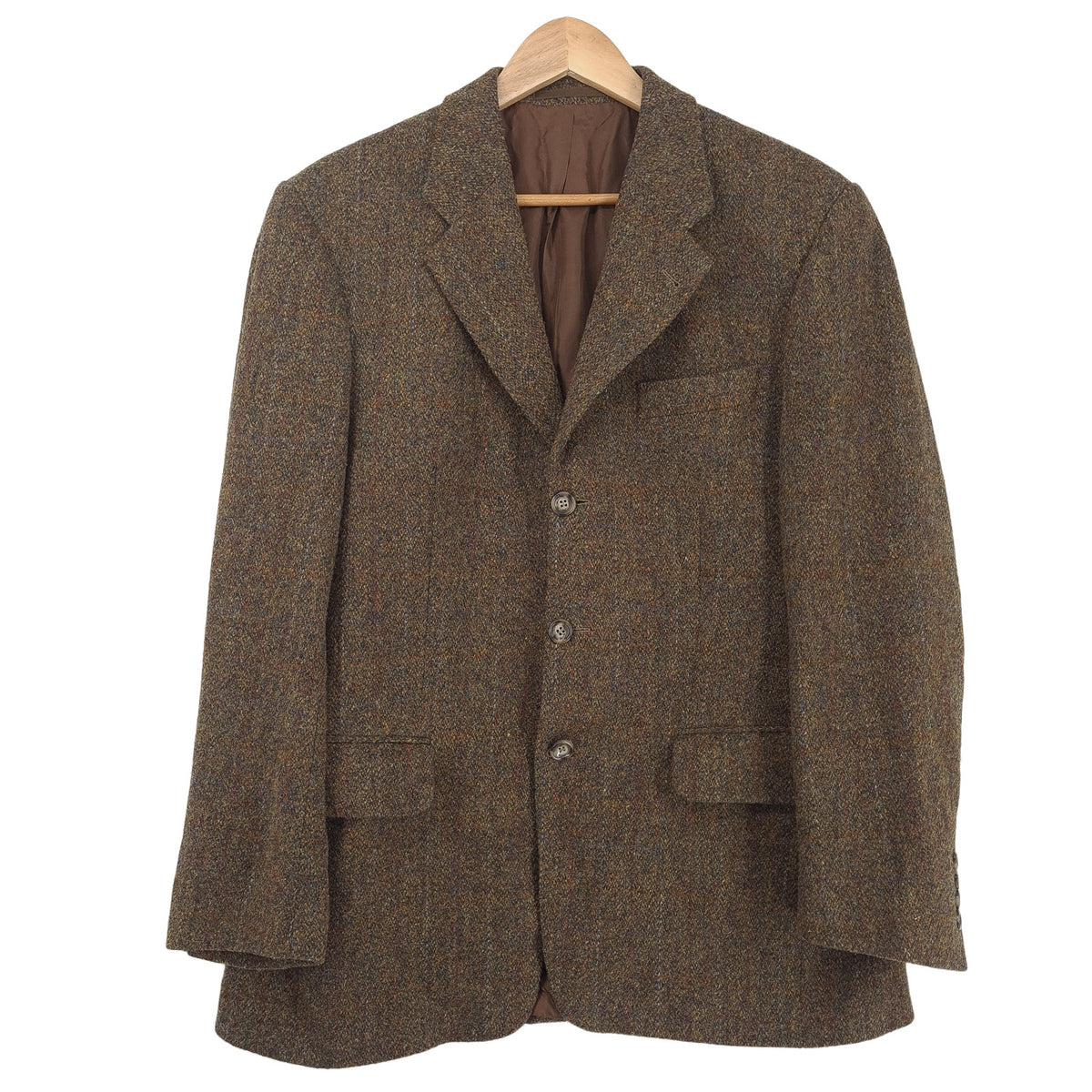Harris Tweed Vintage Mens Blazer Check Brown Jacket Size EU 48 UK/US 38R, front view, image 1 of 9