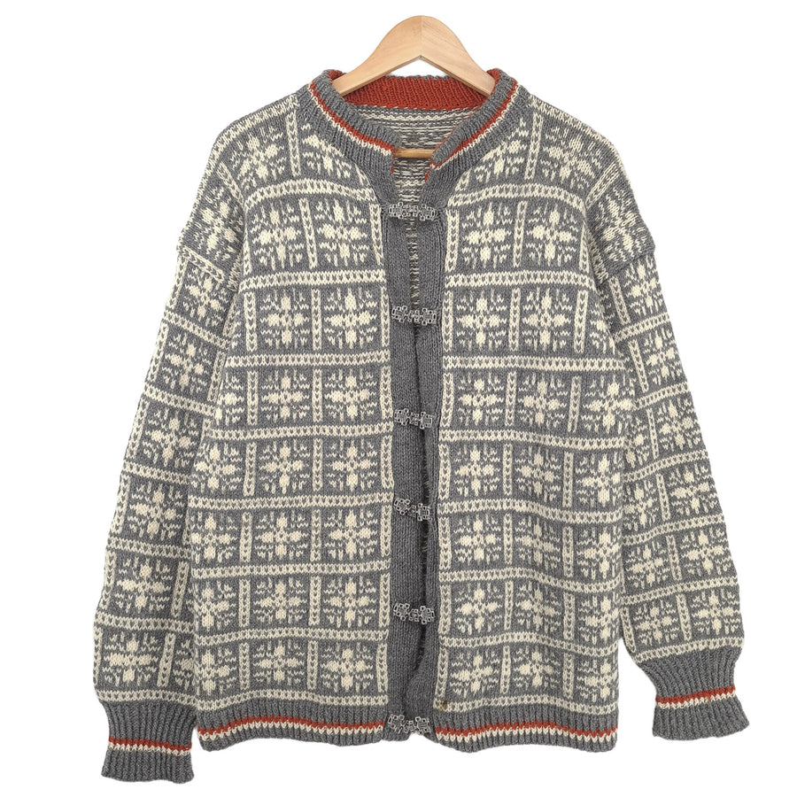 Vintage Nordic motif Fair Isle gilet gris col rond pull maille Femme taille L