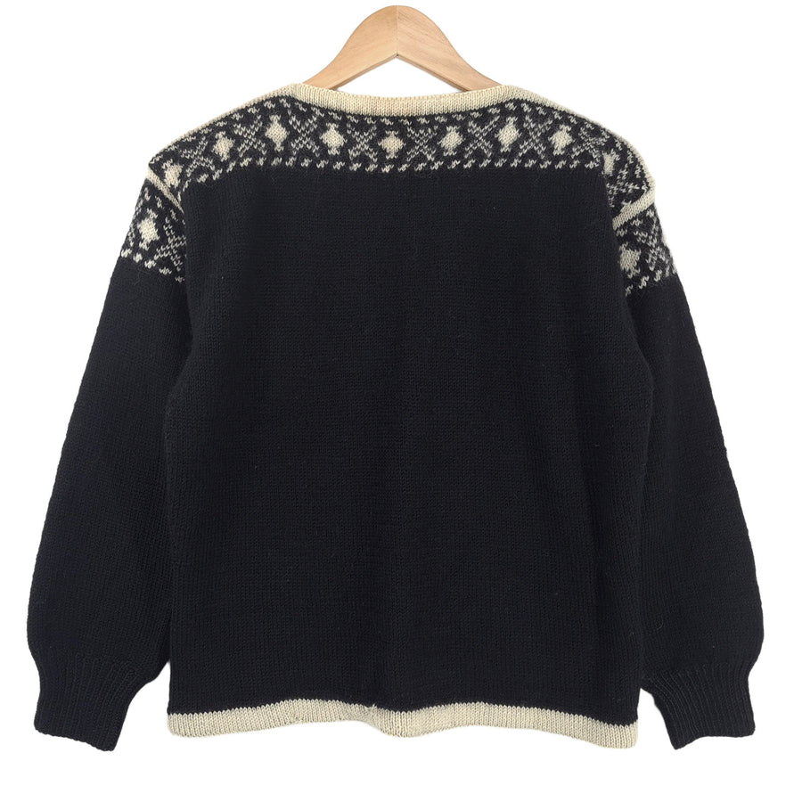 Vintage Nordic motif Fair Isle pull noir Round Neck pull maille Pullover Femme taille M