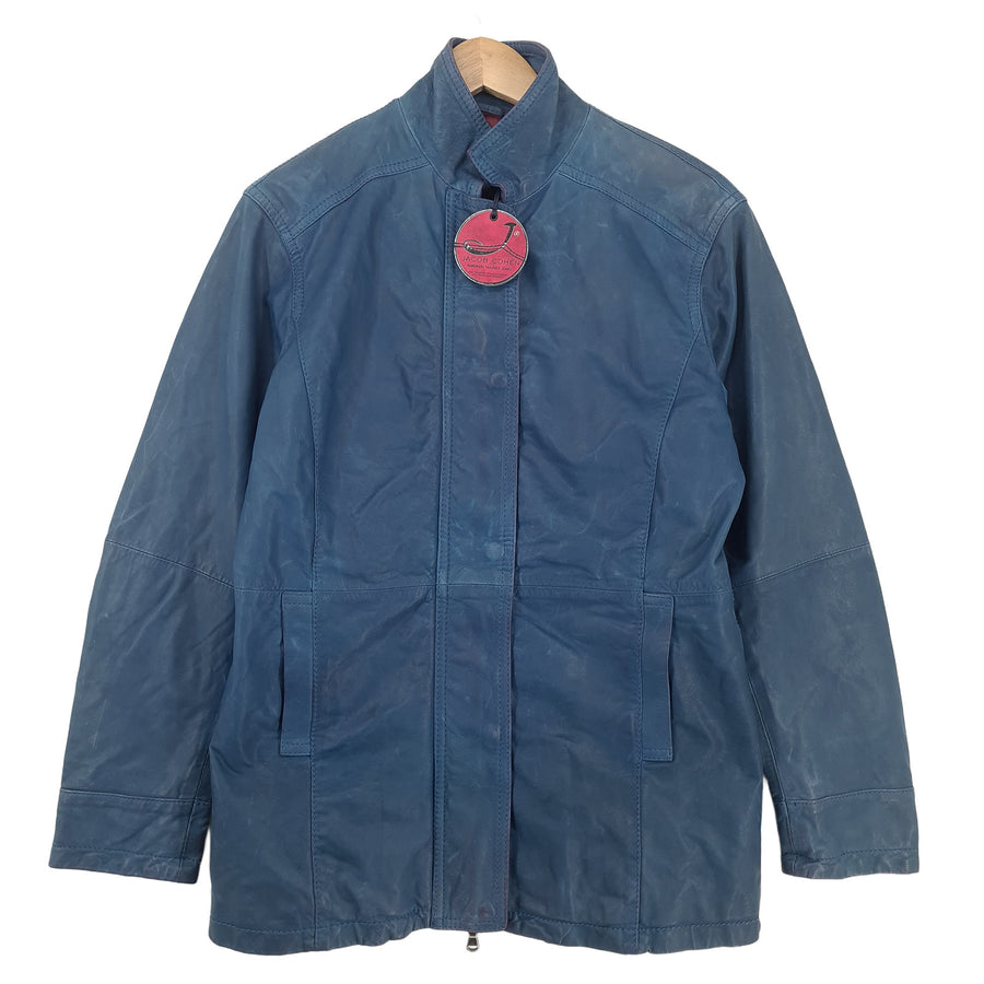 Jacob Cohen Damen Lederjacke blau durchgehender Reißverschluss Größe 40