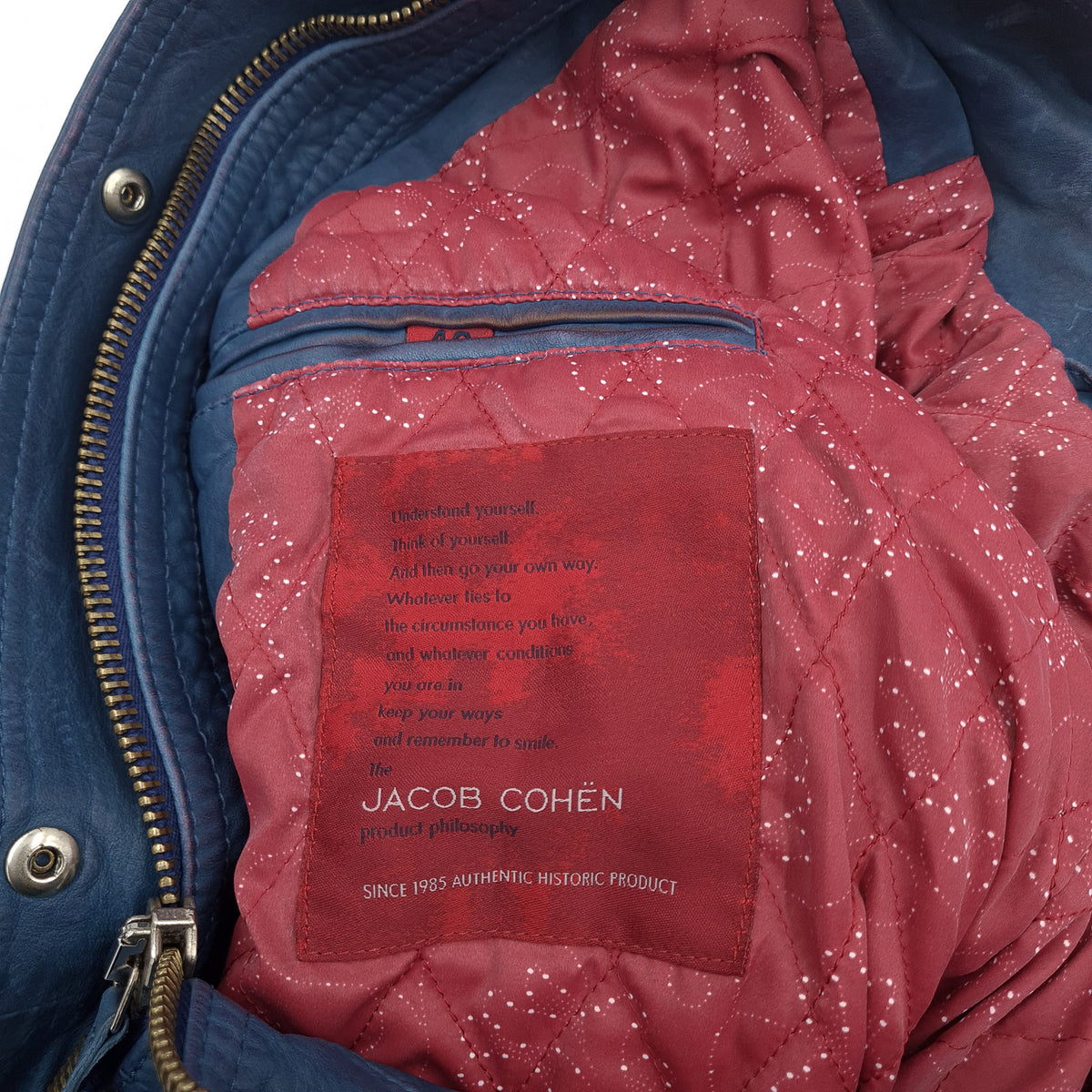 Jacob Cohen Womens Leather Jacket Blue Full Zip Size 40, detail view 5, image 7 of 15