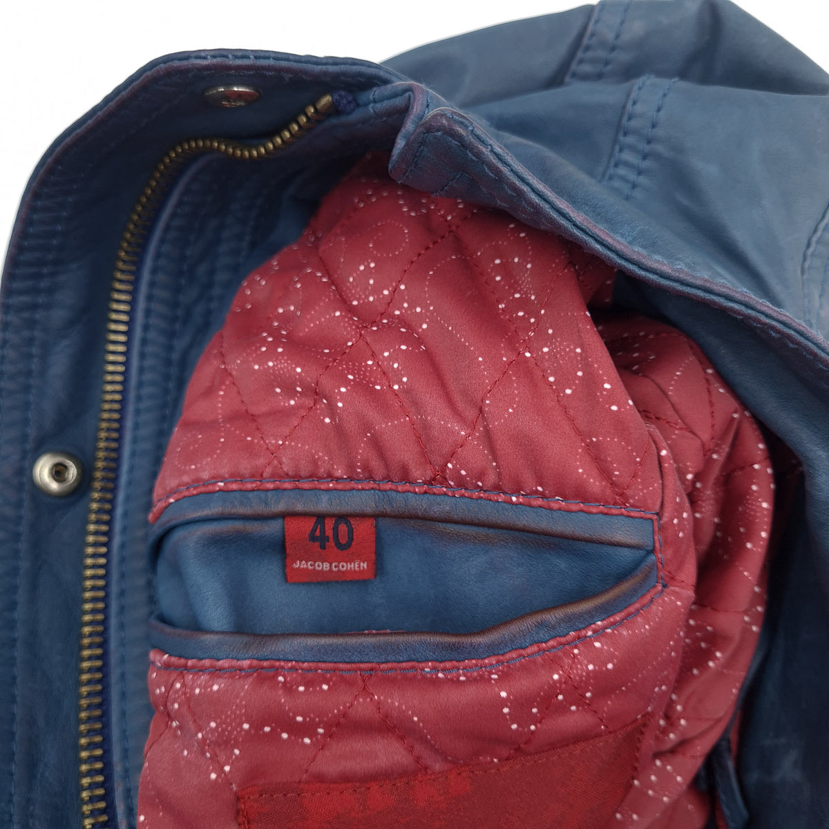 Jacob Cohen Womens Leather Jacket Blue Full Zip Size 40, detail view 7, image 9 of 15
