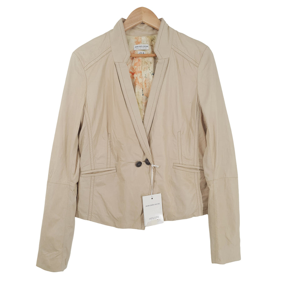 Jacob Cohen Couture Damen Blazer Lamb Leder Baumwolle Beige Größe 46