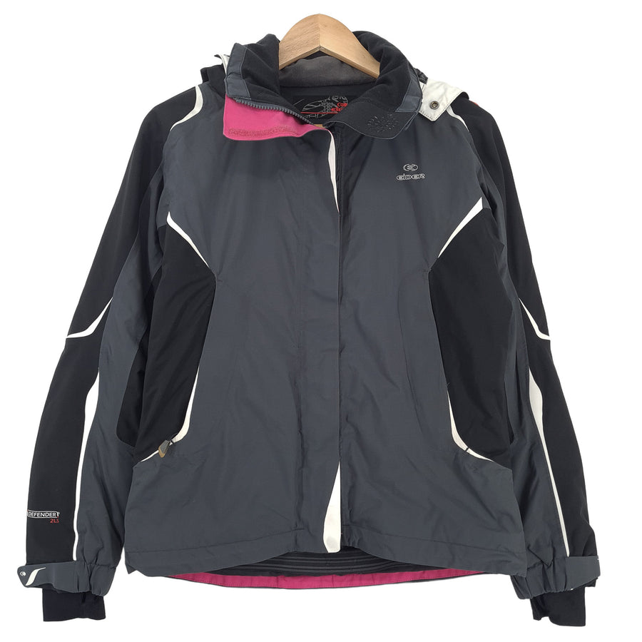 Eider Vintage Damen Skijacke grau wasserdicht mit Kapuze durchgehender Reißverschluss Snowsports Größe 36