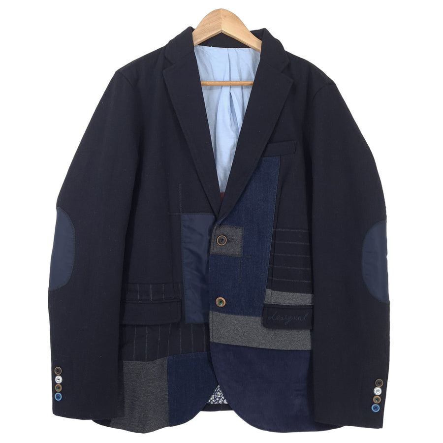 Desigual Vintage Mens Blazer Wool Cotton Geometric Blue Button Up Jacket Size 50