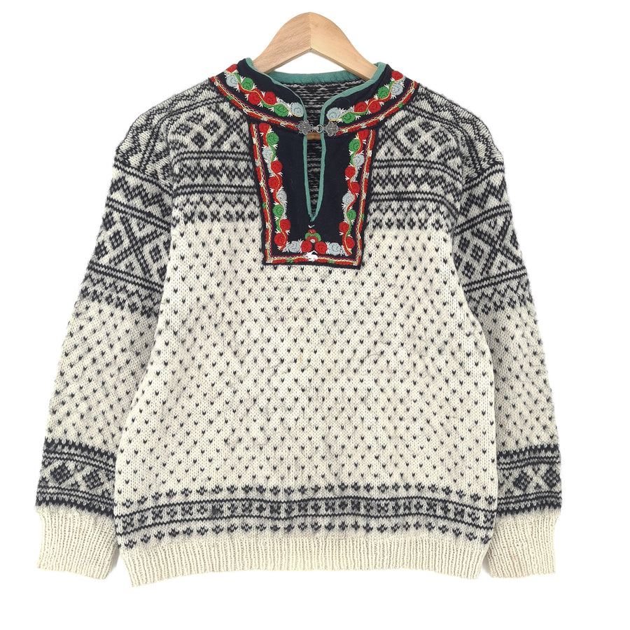 Vintage Nordic Fair Isle Jumper High Neck Sweater Knit Women Size XS