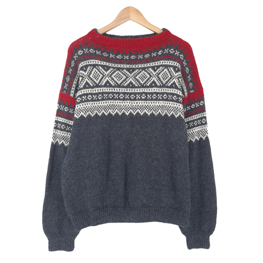 Vintage Nordic Fair Isle Jumper Round Neck Sweater Knit Women Size 2XL