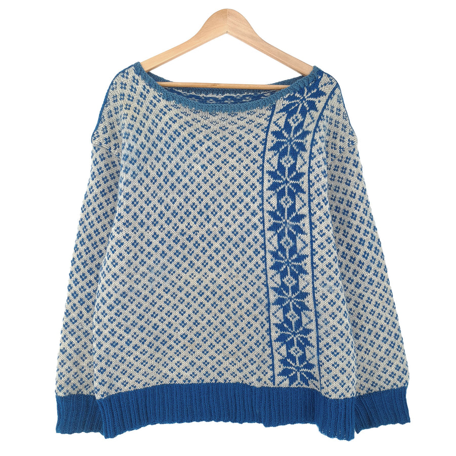Womens Vintage Nordic Fair Isle Jumper Round Neck Relaxed Fit Knit Size XL