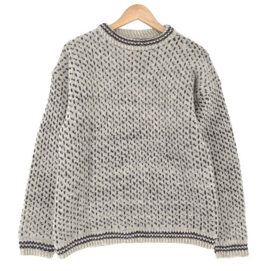 Vintage Nordic Fair Isle Jumper Grey Crew Neck Sweater Knit Women Size M