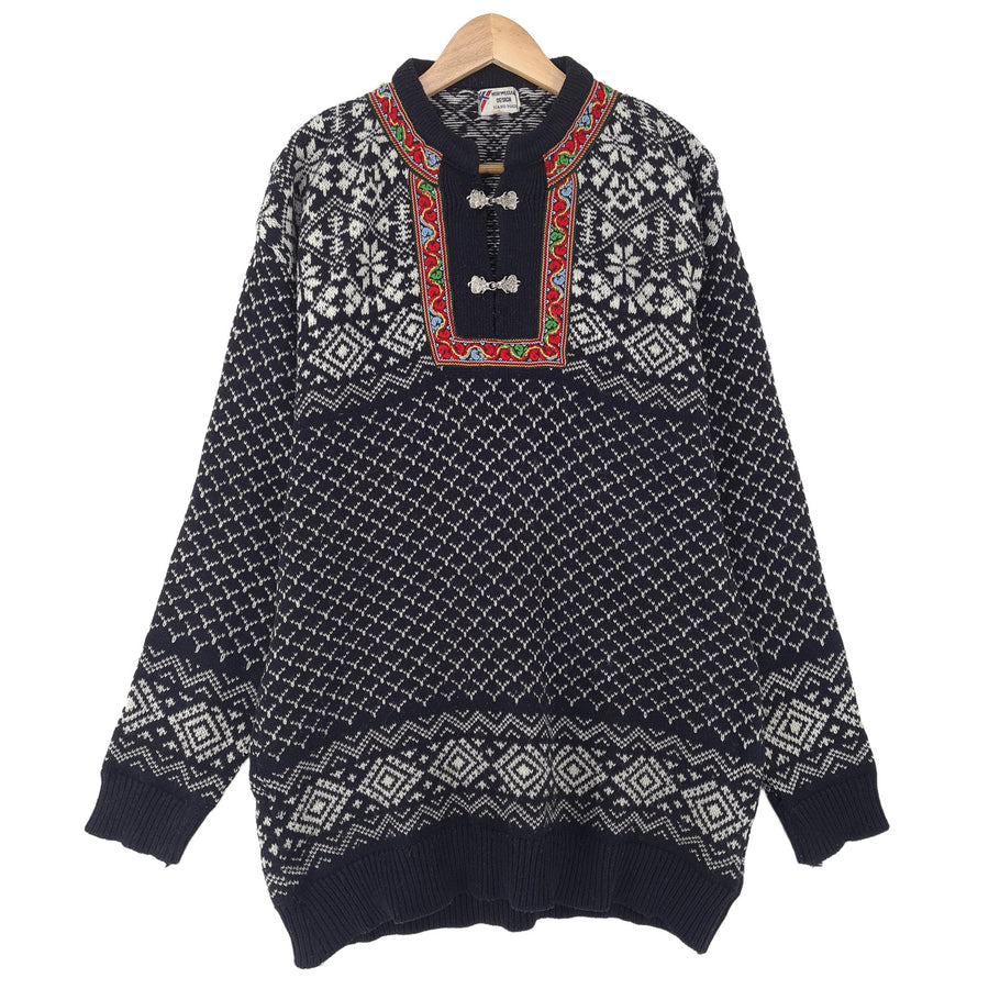 Vintage Nordic motif Fair Isle pull High Neck pull maille Femme taille 2XL