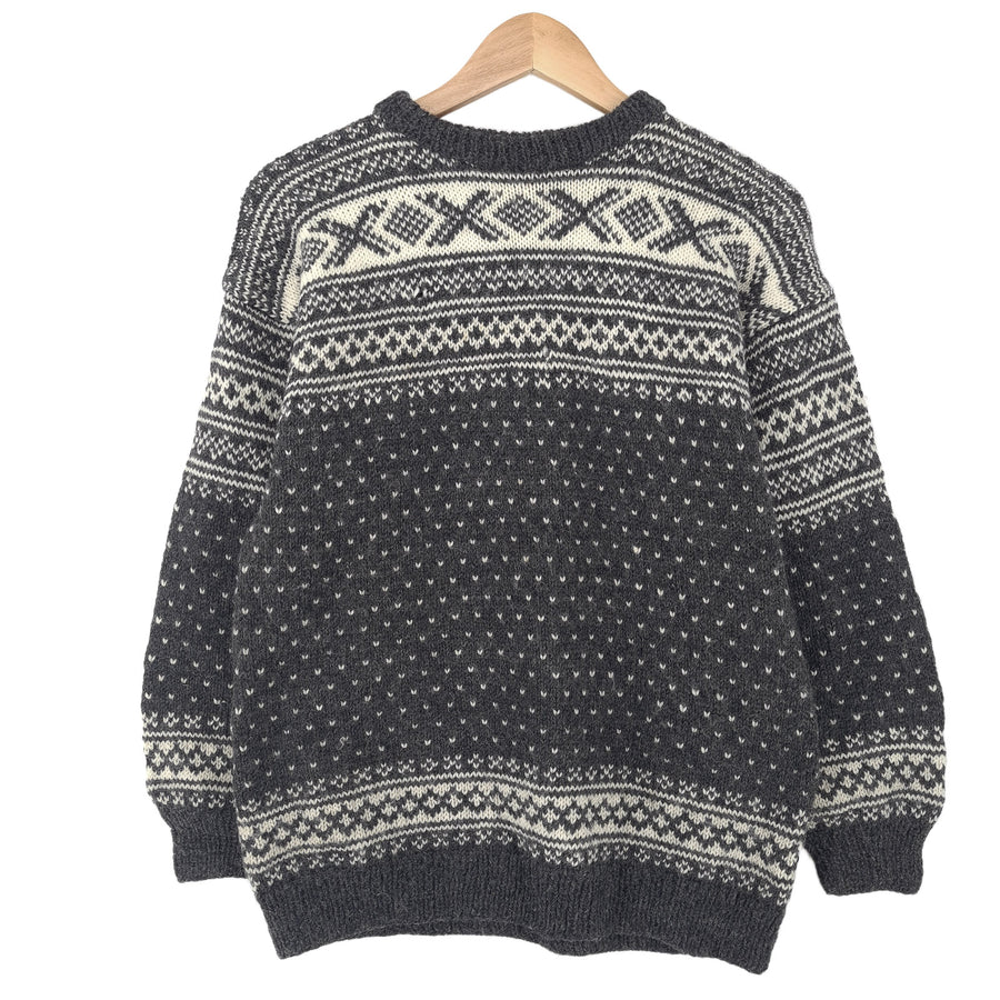 Vintage Nordic motif Fair Isle pull gris col rond pull maille Femme taille M