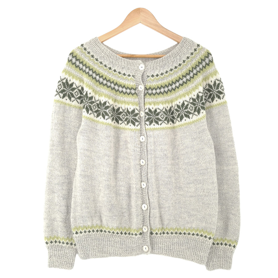Femme Vintage Nordic motif Fair Isle gilet gris Round Neck pull taille XL