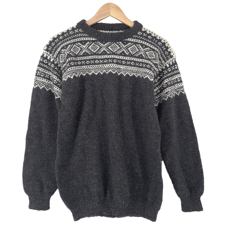 Vintage Nordic motif Fair Isle pull gris col rond pull maille Femme taille S