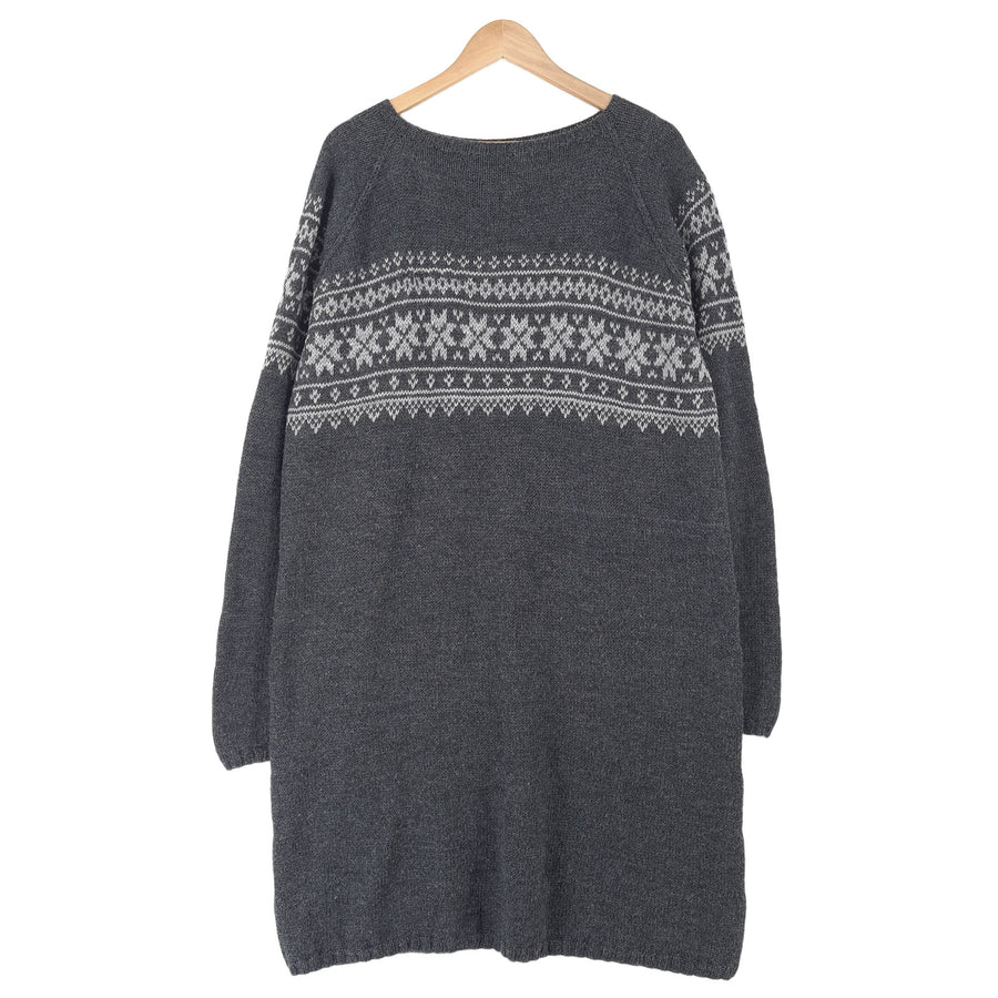 Femme Vintage Nordic motif Fair Isle pull gris Long pull maille taille 2XL