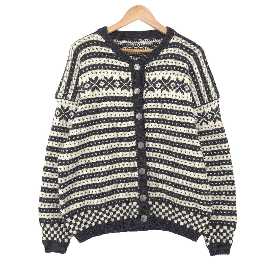 Vintage Nordic motif Fair Isle gilet Round Neck pull maille Femme taille 2XL