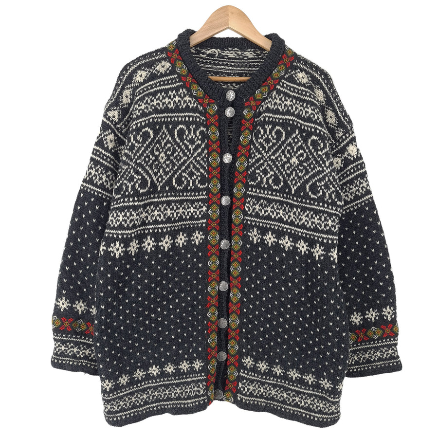 Vintage Nordic motif Fair Isle gilet col rond pull maille Femme taille 3XL