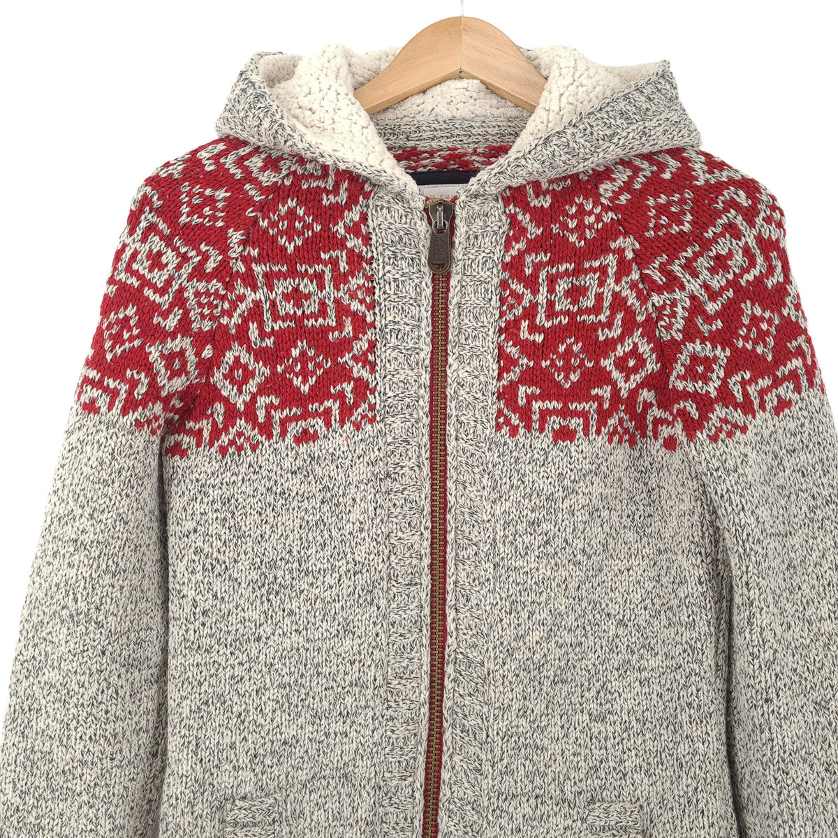 Superdry Vintage Full Zip Hoodie Wool Fair Isle Sweatshirt Women Size M, back view, image 2 of 6