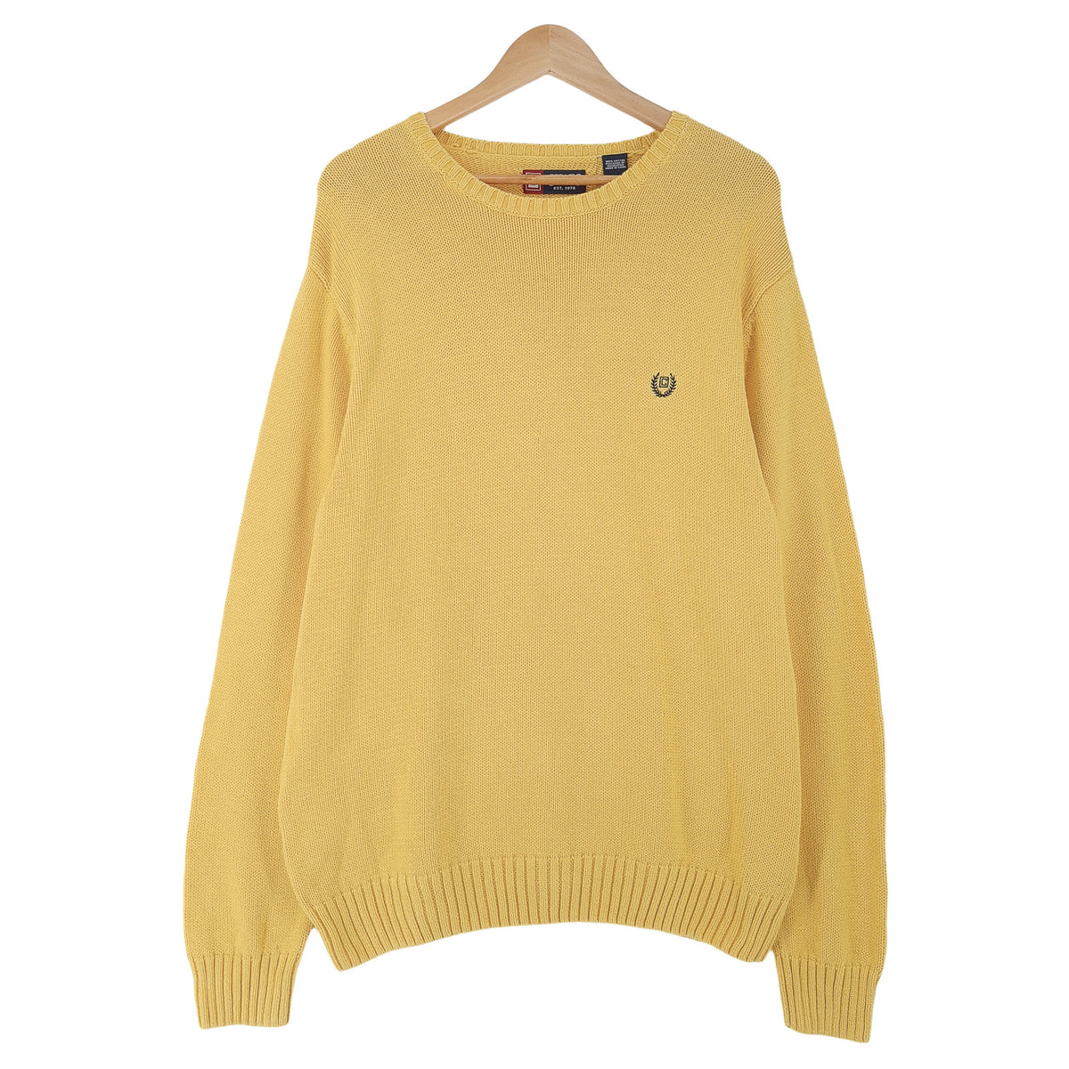 Chaps Vintage Mens Jumper Sweater Cotton Yellow Crew Neck Pullover Knit Size, front view, image 1 of 7