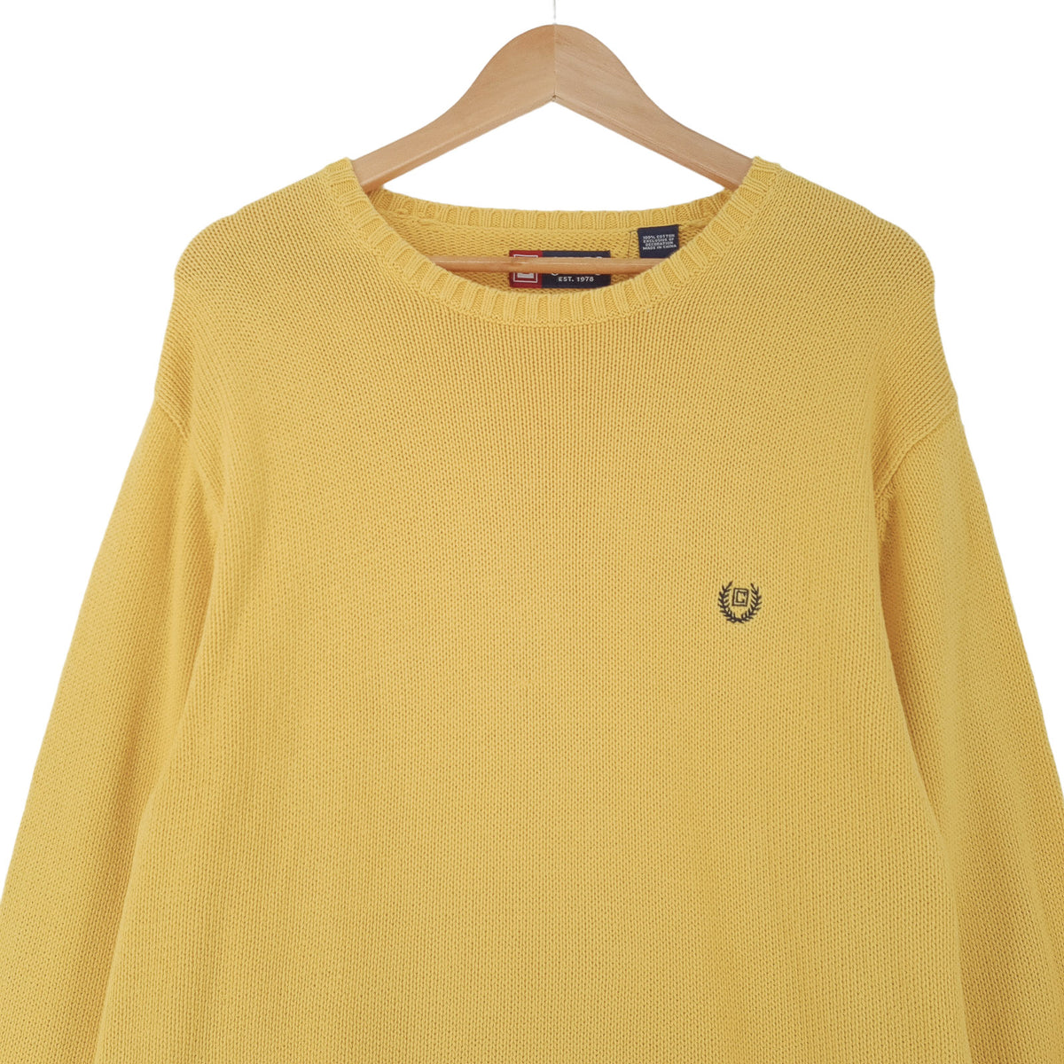 Chaps Vintage Mens Jumper Sweater Cotton Yellow Crew Neck Pullover Knit Size, back view, image 2 of 7