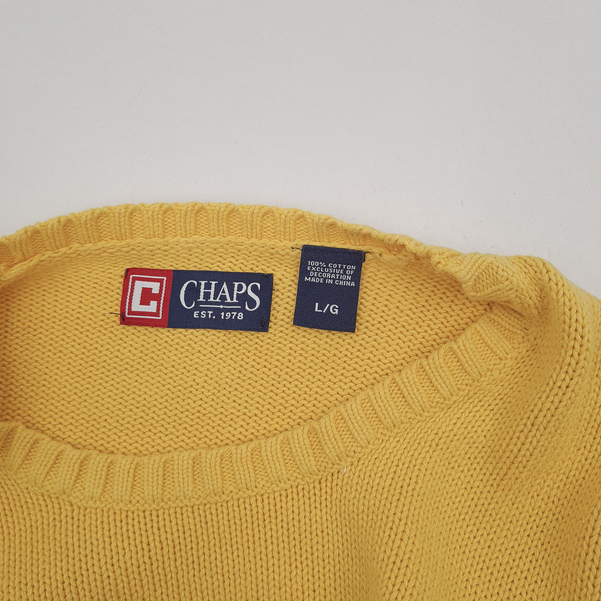 Chaps Vintage Mens Jumper Sweater Cotton Yellow Crew Neck Pullover Knit Size, detail view 2, image 4 of 7