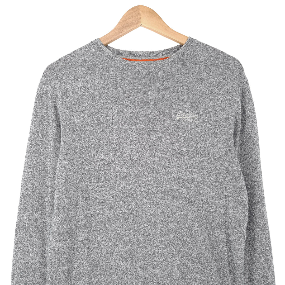 Superdry Vintage Mens Jumper Sweater Cotton Cashmere Grey Crew Neck Pullover Size S, back view, image 2 of 7