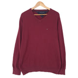 Tommy Hilfiger Vintage Mens Jumper Sweater Cotton Burgundy V-Neck Pullover Size M, front view, image 1 of 7
